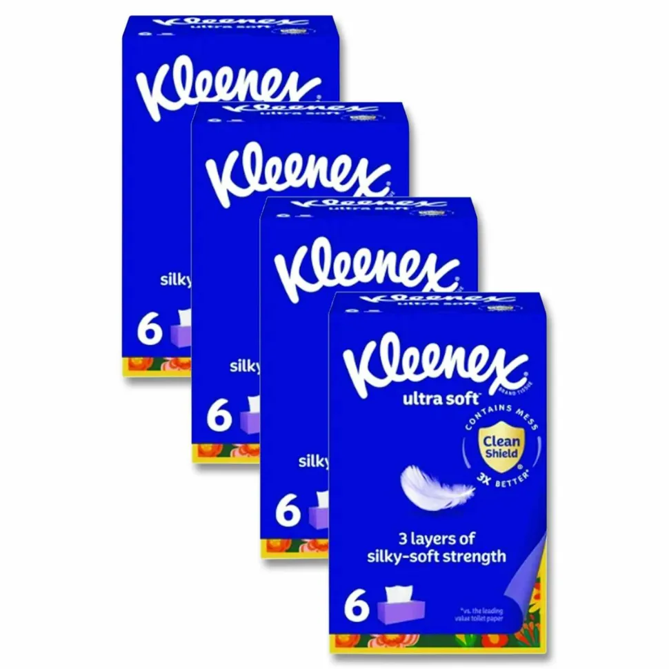 Kleenex Ultra Soft Facial Tissue, 3-Ply, White, 120 Sheets/Box, 6 Boxes/Pack, 4 Packs/Carton