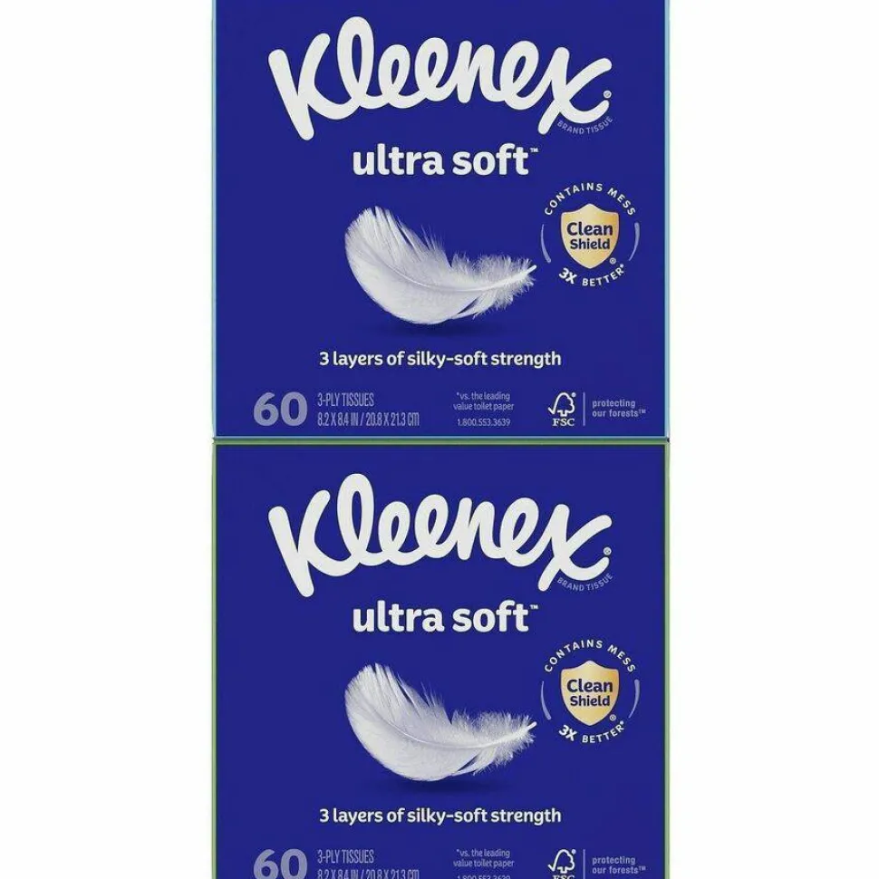 Kleenex Ultra Soft 3-Ply Unscented Tissues, 8-1/4" x 8-7/16", 65 Per Box, Pack Of 4 Boxes