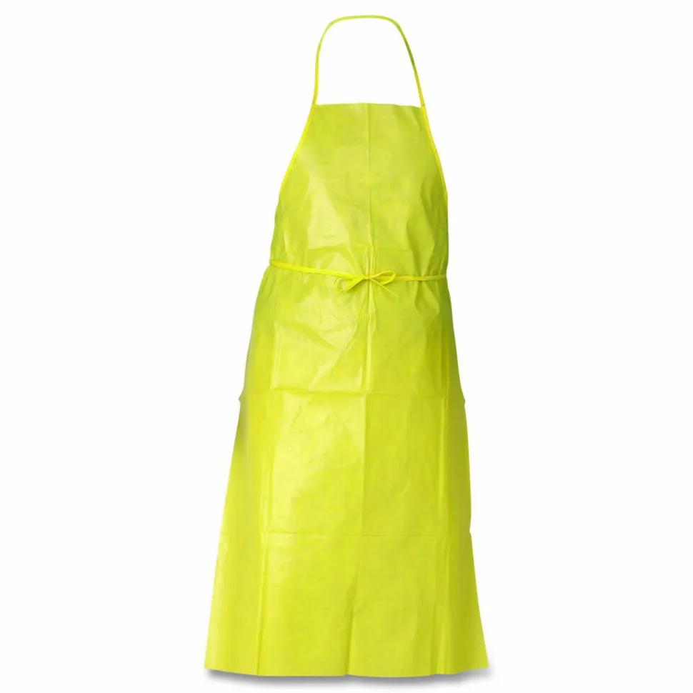 KleenGuard A70 Chemical Spray Protection Aprons, Polyethylene-Coated Fabric, One Size Fits Most, Yellow, 100/Carton
