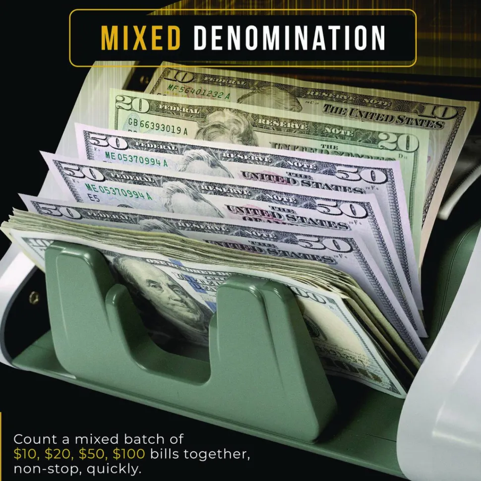 Kolibri KBR-500 Mixed Denomination Bill Counter, 1,200 bills/min, 9.2" x 14.3" x 13", Light Gray/Black