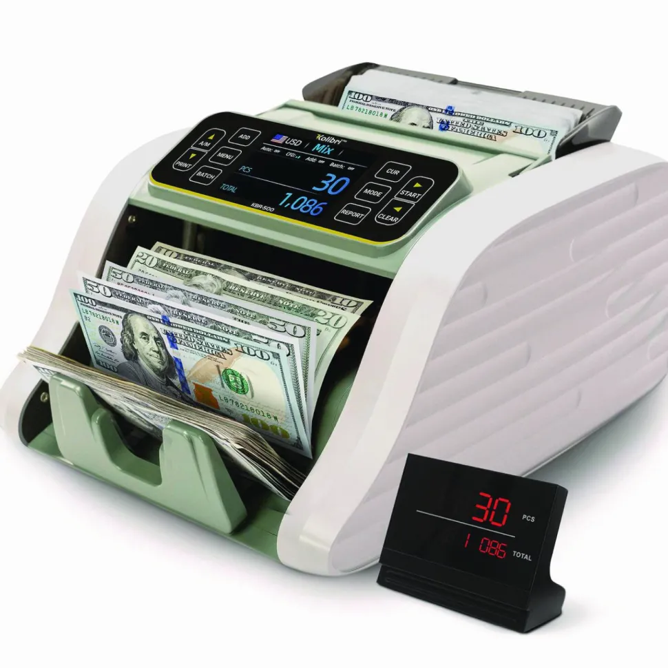 Kolibri KBR-500 Mixed Denomination Bill Counter, 1,200 bills/min, 9.2" x 14.3" x 13", Light Gray/Black