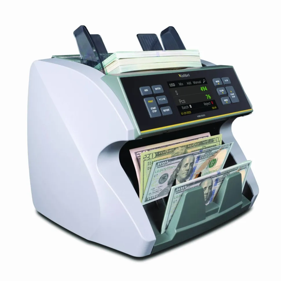 Kolibri KBR1500V2 Mixed Denomination Cash Counter, 1,200 bills/min, 9.5" x 11" x 10.4", Gray