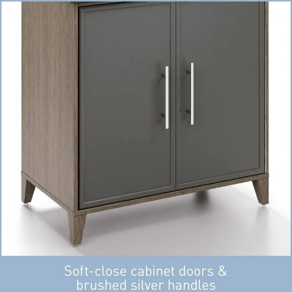 Koru 72"H 3-Shelf Bookcase With Printer Shelf & File Storage, Two-Tone Slate/Gray Oak, BIFMA Compliant