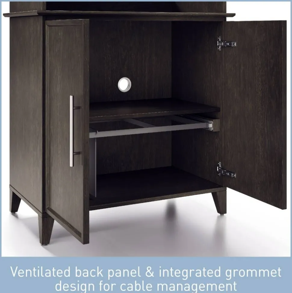 Koru 72"H 3-Shelf Bookcase With Printer Shelf & File Storage, Espresso Oak