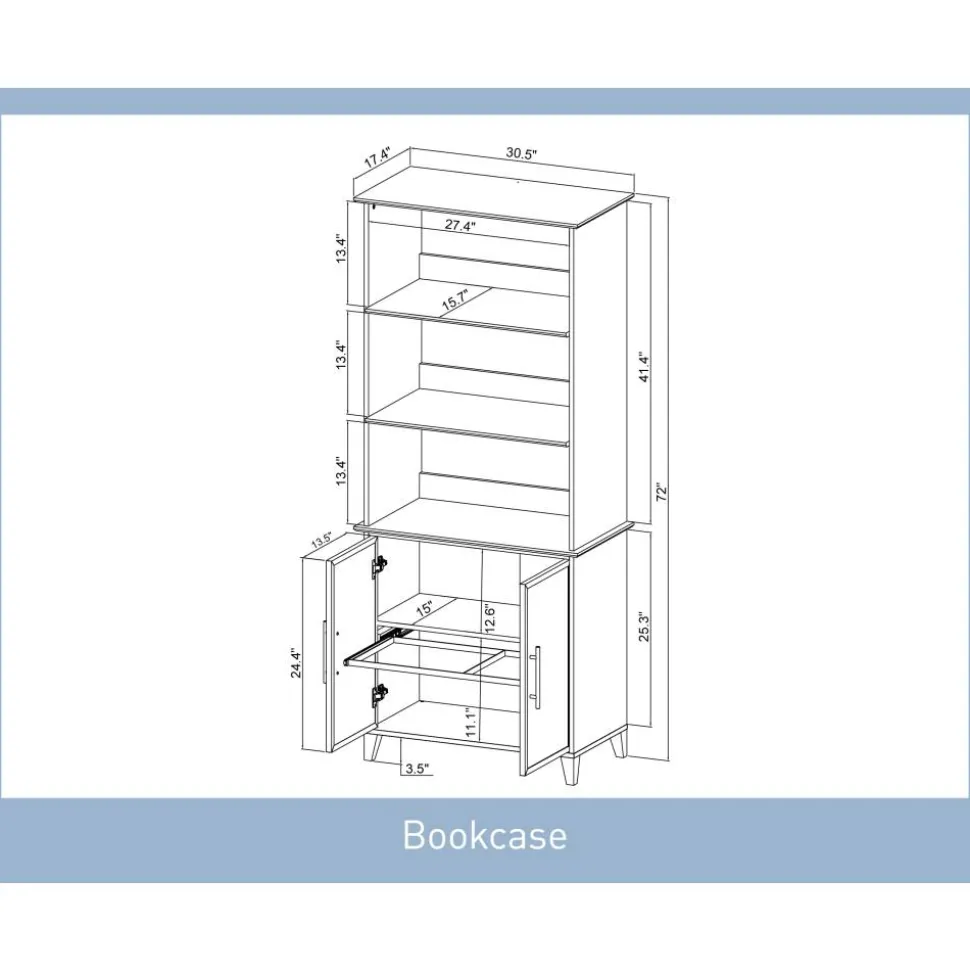 Koru 72"H 3-Shelf Bookcase With Printer Shelf & File Storage, Espresso Oak