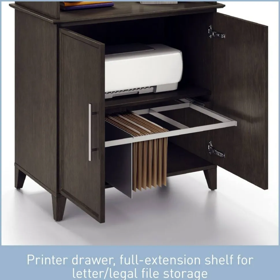 Koru 72"H 3-Shelf Bookcase With Printer Shelf & File Storage, Espresso Oak