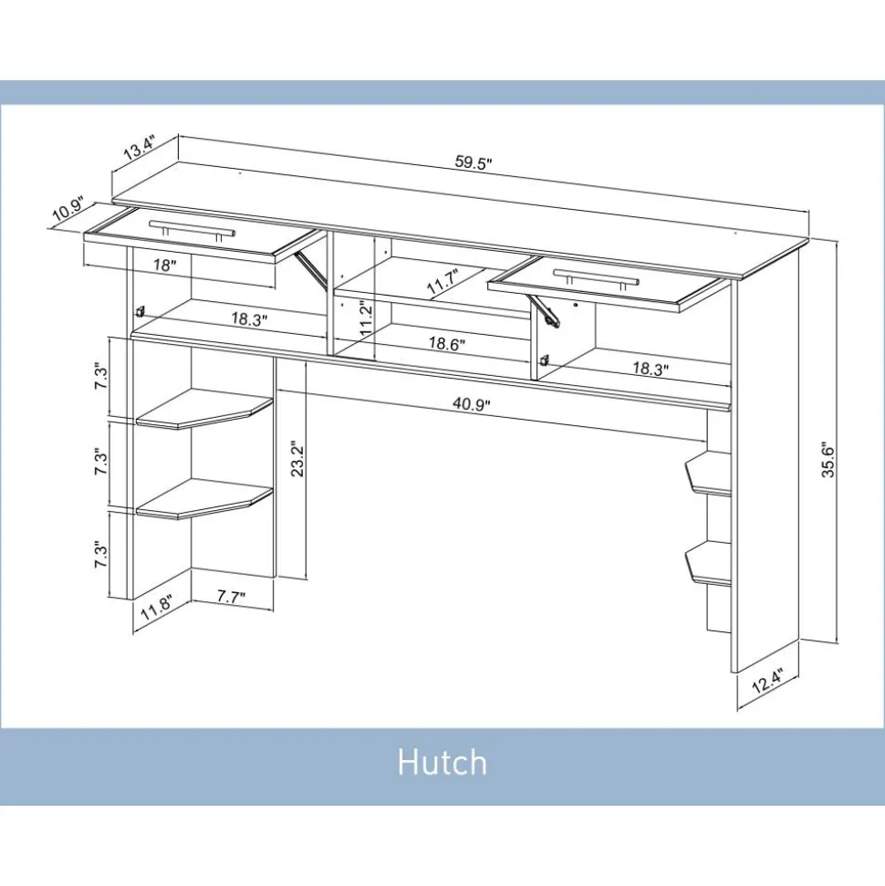 Koru 60"W Hutch For Koru L-Shaped Or Straight Computer Desks, Two-Tone Slate/Gray Oak