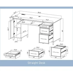 Koru 60"W Straight Computer Desk With Integrated Power & Charging, Two-Tone Slate/Gray Oak, BIFMA Compliant