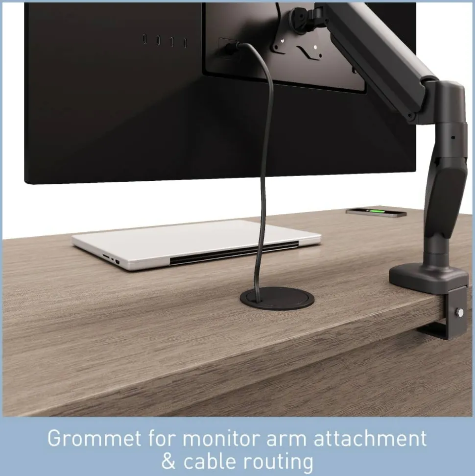 Koru 60"W Straight Computer Desk With Integrated Power & Charging, Two-Tone Slate/Gray Oak, BIFMA Compliant