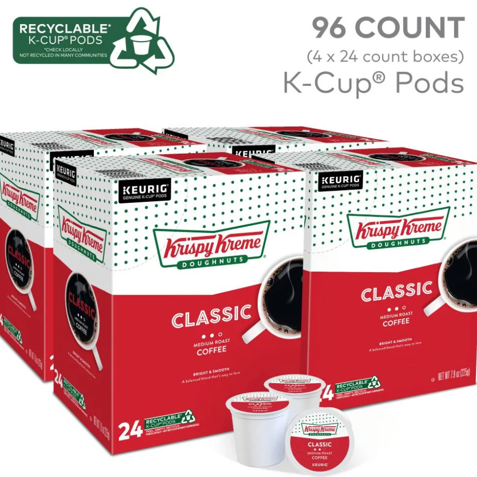 Krispy Kreme Classic Coffee Keurig Single Serve K-Cup Pods, Medium Roast, 24 Pods Per Pack, Case Of 4 Packs