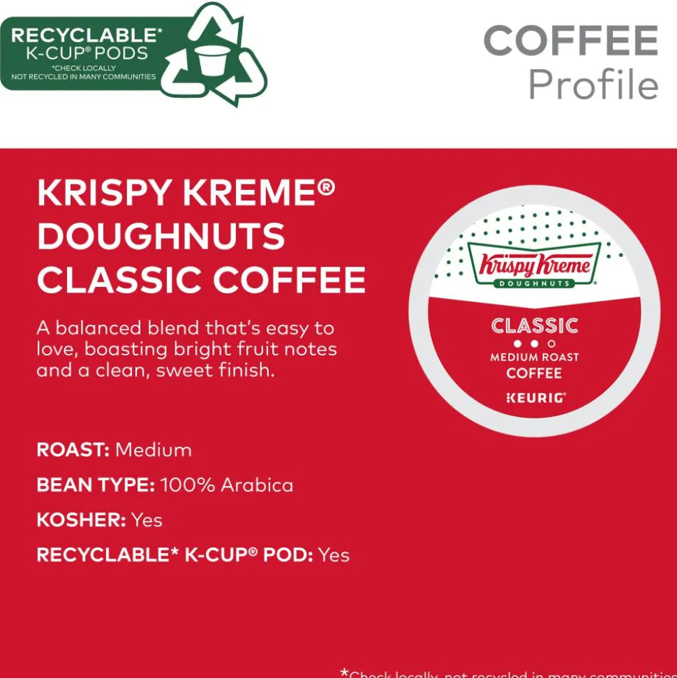 Krispy Kreme Classic Coffee Keurig Single Serve K-Cup Pods, Medium Roast, 24 Pods Per Pack, Case Of 4 Packs