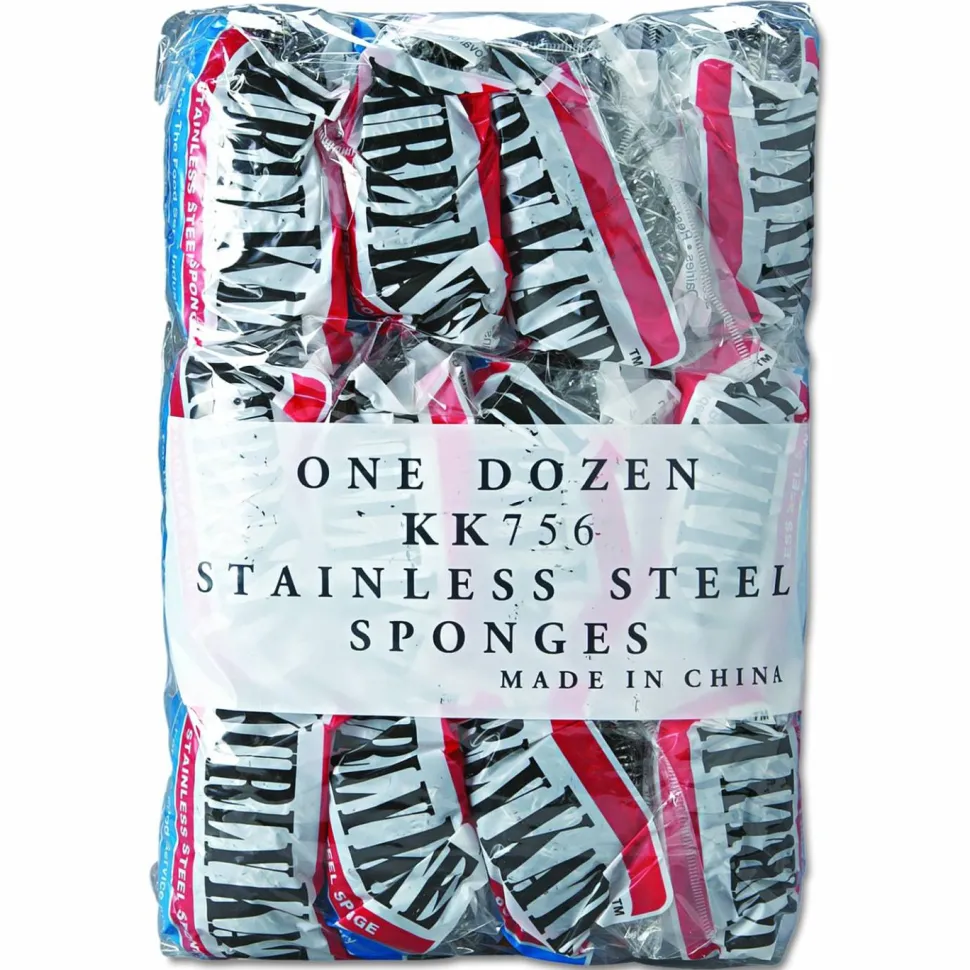 Kurly Kate Stainless Steel Scrubbers, Large, 4 x 4, Steel Gray, 12 Scrubbers/Pack, 6 Packs/Carton