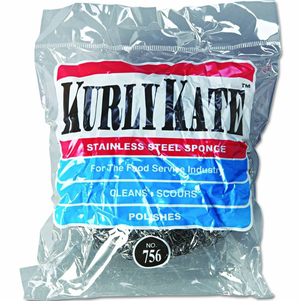 Kurly Kate Stainless Steel Scrubbers, Large, 4 x 4, Steel Gray, 12 Scrubbers/Pack, 6 Packs/Carton