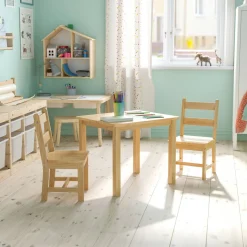 Kyndl Kids Solid Hardwood Table and Chair Set for Playroom, Bedroom, Kitchen - 3 Piece Set - Natural