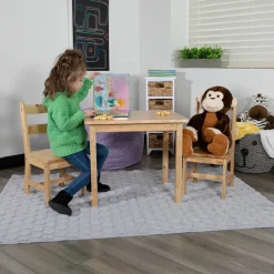 Kyndl Kids Solid Hardwood Table and Chair Set for Playroom, Bedroom, Kitchen - 3 Piece Set - Natural