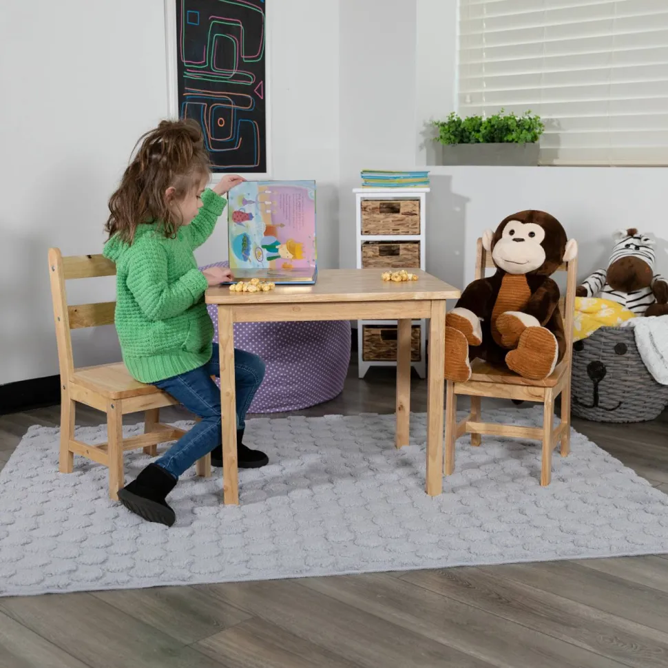 Kyndl Kids Solid Hardwood Table and Chair Set for Playroom, Bedroom, Kitchen - 3 Piece Set - Natural