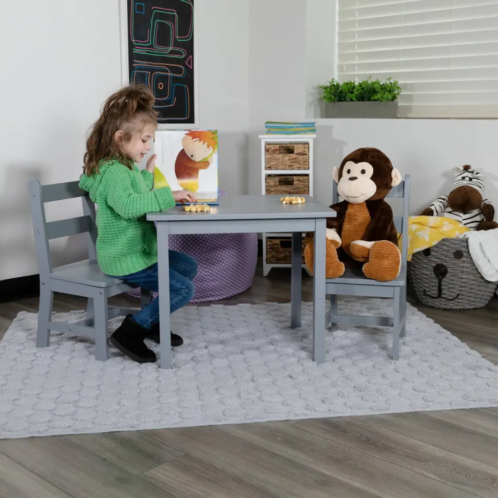 Kyndl Kids Solid Hardwood Table and Chair Set for Playroom, Bedroom, Kitchen - 3 Piece Set - Gray