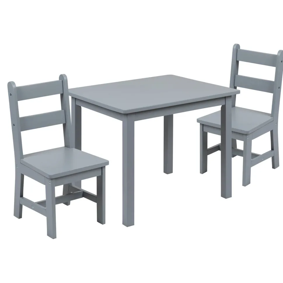 Kyndl Kids Solid Hardwood Table and Chair Set for Playroom, Bedroom, Kitchen - 3 Piece Set - Gray