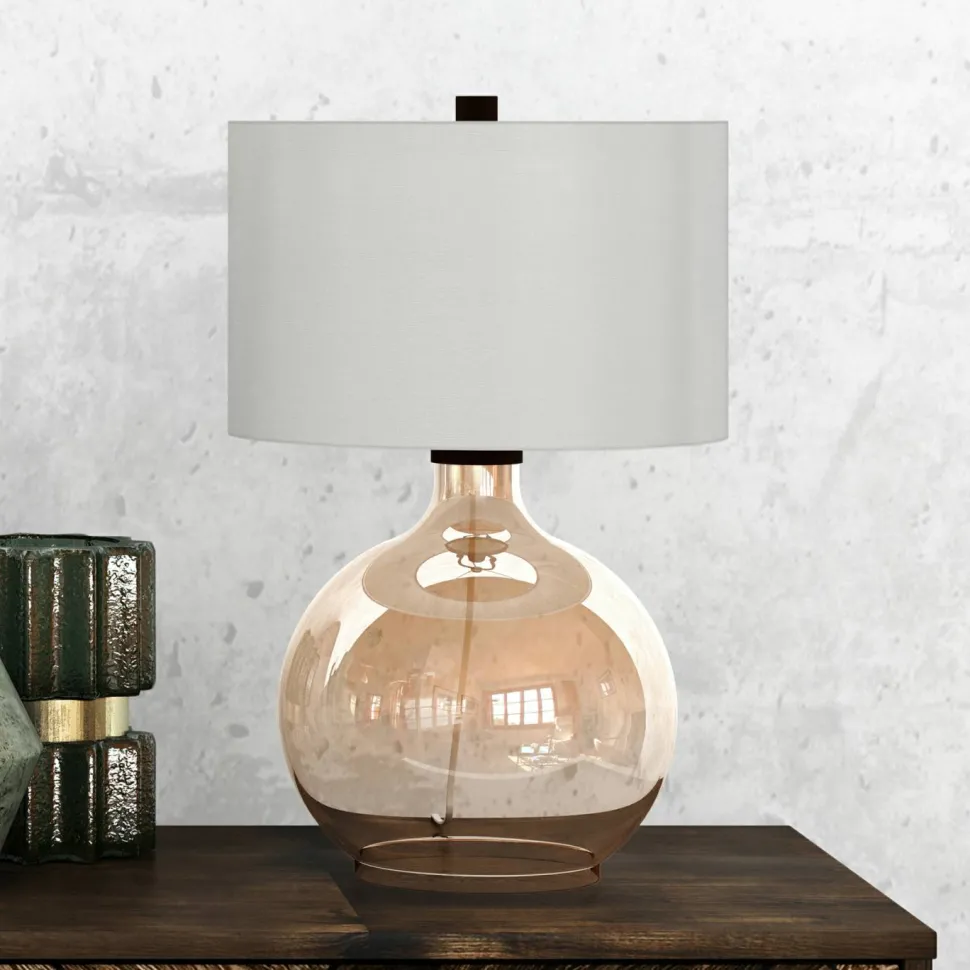 Laelia 24.75" Tall Table Lamp with Fabric Shade in Gold Luster Glass/White