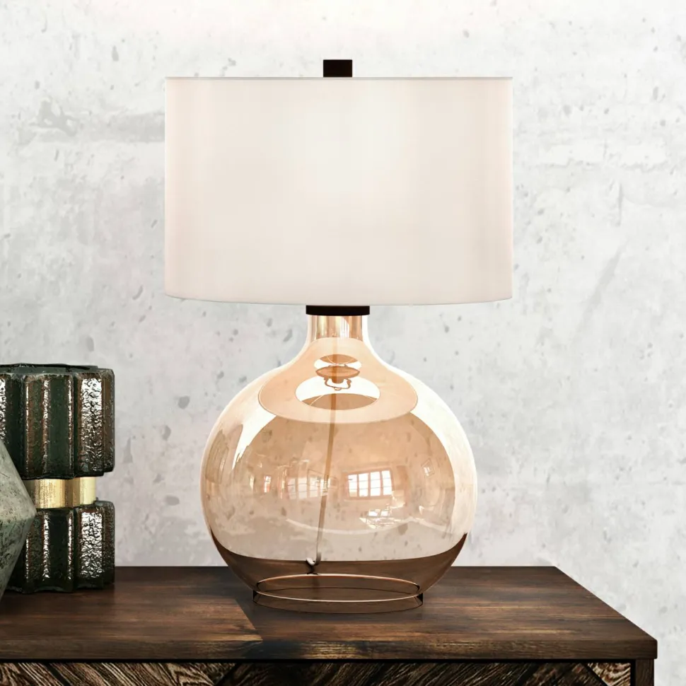 Laelia 24.75" Tall Table Lamp with Fabric Shade in Gold Luster Glass/White