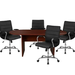 Lake 5 Piece Mahogany Oval Conference Table Set with 4 Black and Chrome LeatherSoft Executive Chairs