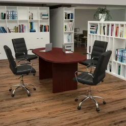 Lake 5 Piece Mahogany Oval Conference Table Set with 4 Black and Chrome LeatherSoft Executive Chairs