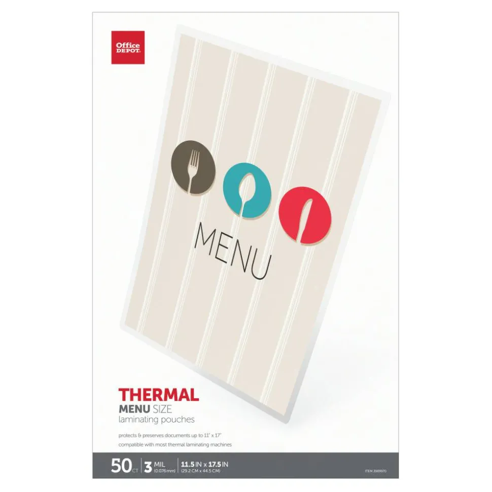 Laminating Pouches, Menu Size, 3 Mil, 11-1/2" x 17-1/2", Pack Of 50