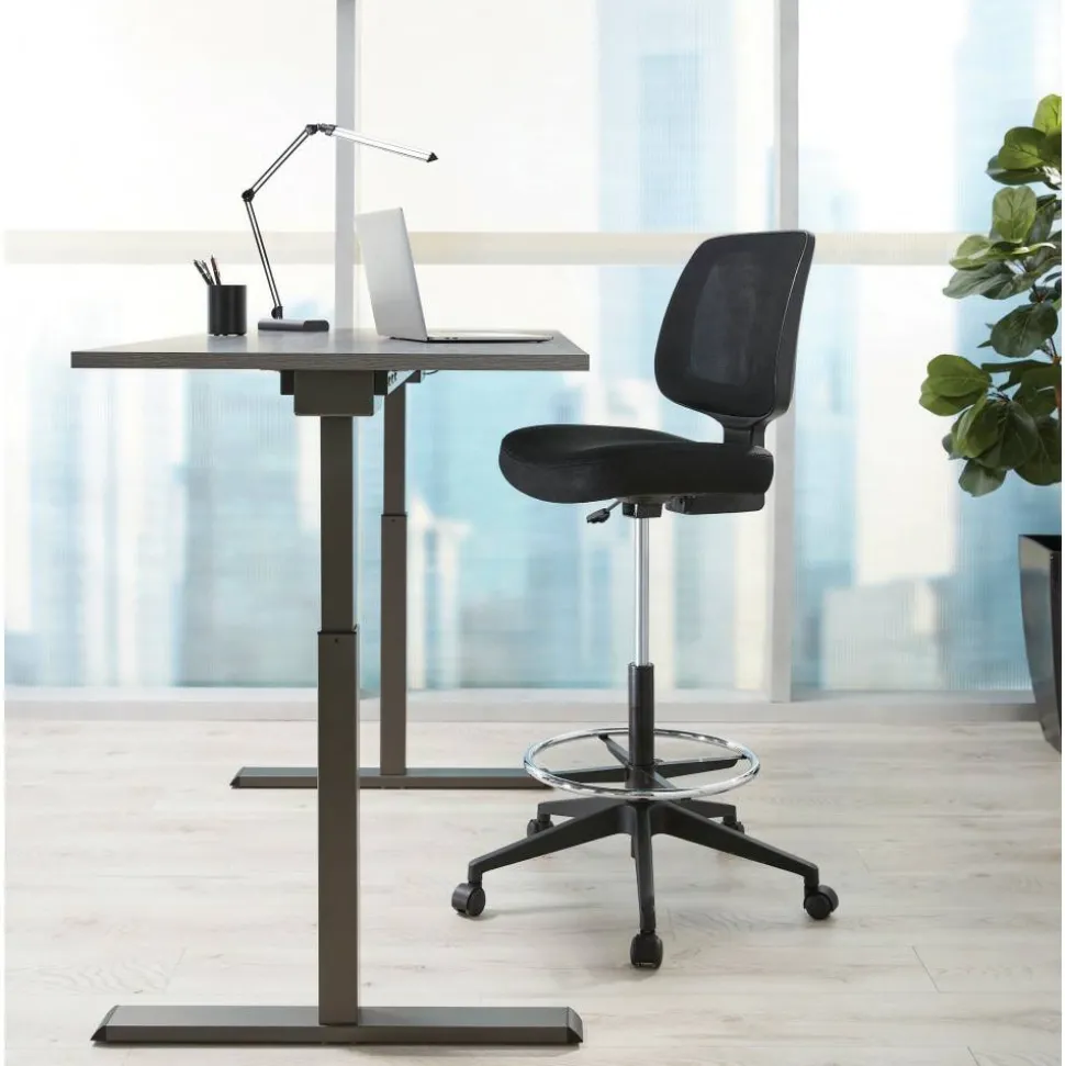 Laristo Mesh/Fabric Mid-Back Drafting Chair, Black, BIFMA Compliant