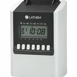 Lathem Calculating Electronic Time Clock, 100 Employees, 6-15/16”H x 5-1/4”W x 9-5/8”D, Gray, 700E