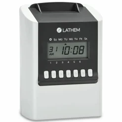 Lathem Calculating Electronic Time Clock, 100 Employees, 6-15/16”H x 5-1/4”W x 9-5/8”D, Gray, 700E