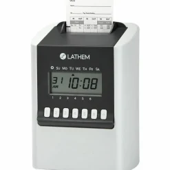 Lathem Calculating Electronic Time Clock, 100 Employees, 6-15/16”H x 5-1/4”W x 9-5/8”D, Gray, 700E