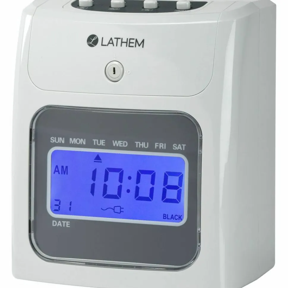 Lathem 400E Top Feed Electronic Time Clock Kit - Card Punch/Stamp - Month, Date, Week, Time, Bi-weekly, Semi-monthly, Month Record Time