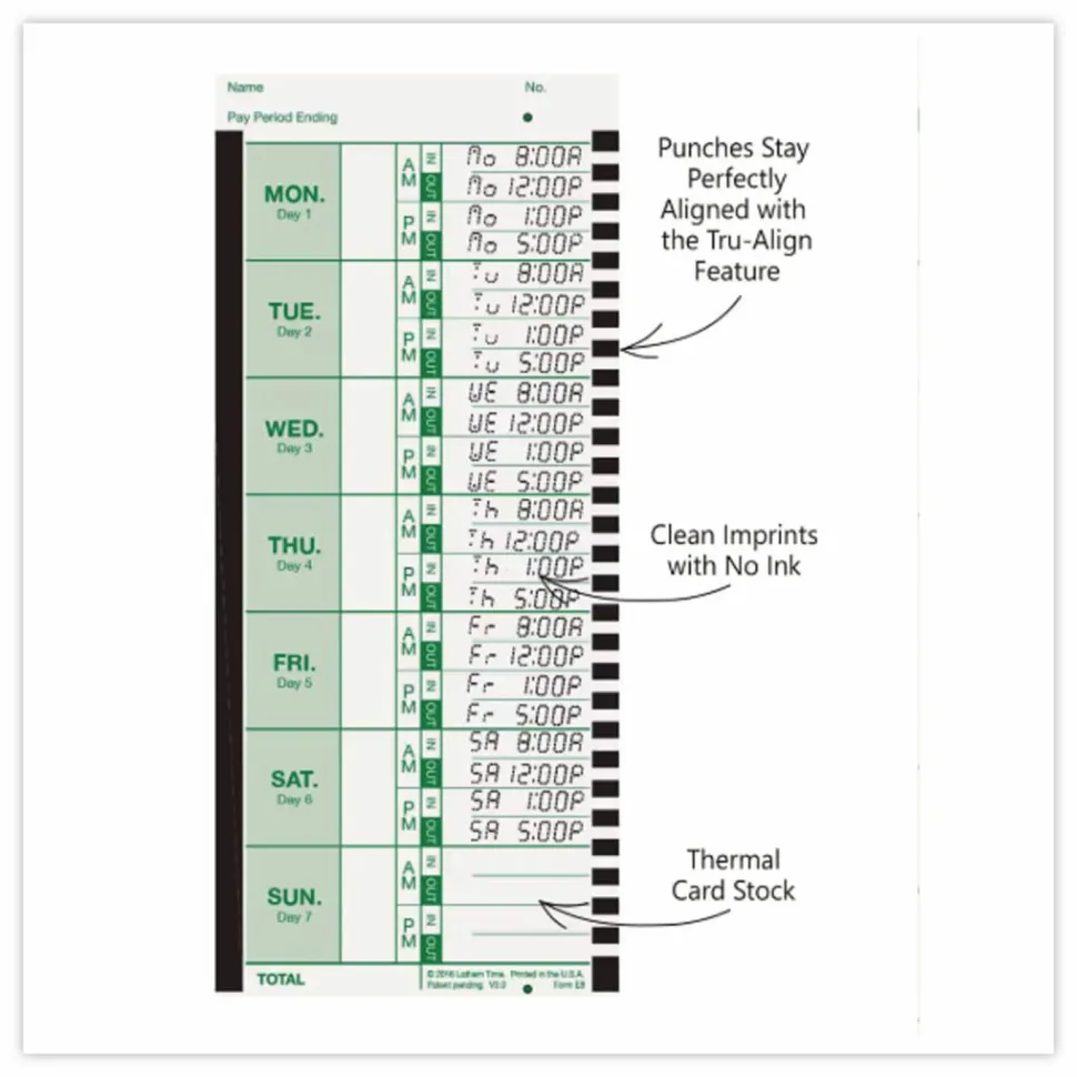 Lathem Time Cards, E8-100, Weekly, 1-Sided, 8 1/2" x 3 3/4", White, Box Of 100
