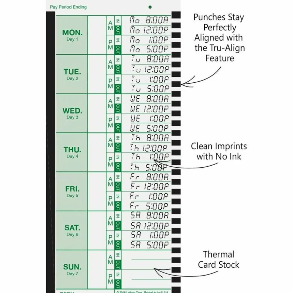 Lathem Time Cards, E8-100, Weekly, 1-Sided, 8 1/2" x 3 3/4", White, Box Of 100