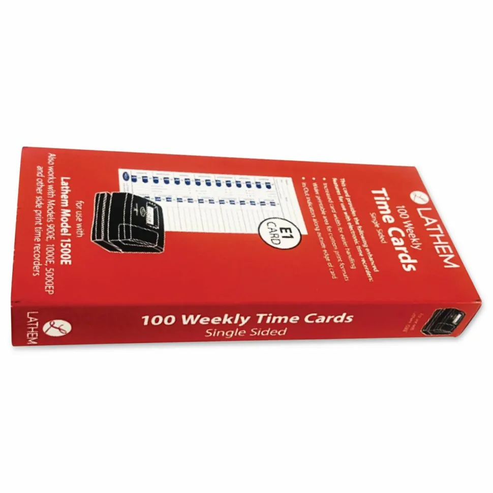 Lathem Time Cards For Electronic Side-Print Time Clocks, Weekly, 1-Sided, 4" x 9", Box Of 100
