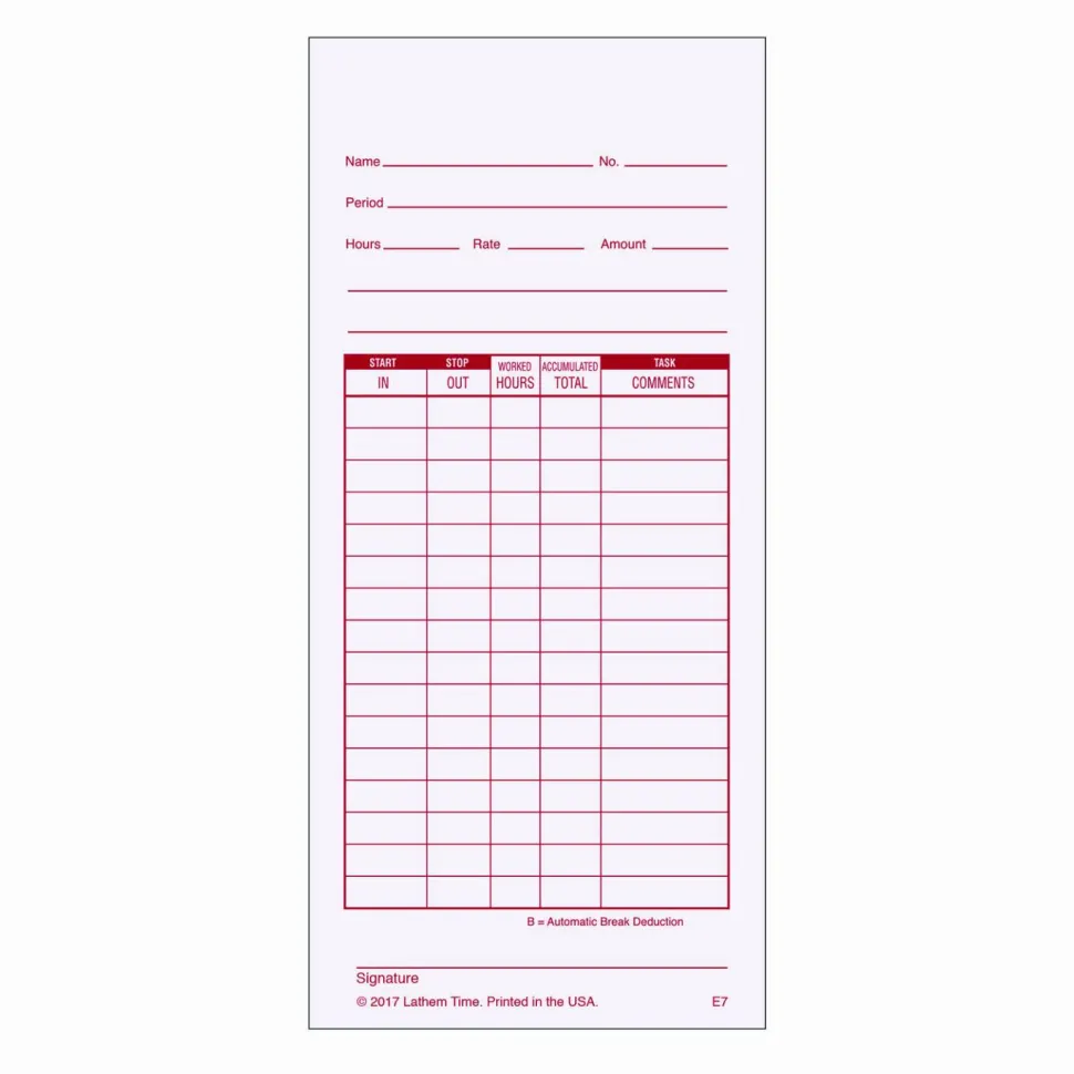 Lathem Time Cards, Numbered 1-100, 2-Sided, 3 3/8" x 7 1/4", Pack Of 100