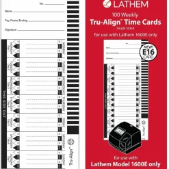 Lathem TruAlign E16 Time Cards For 1600E, Weekly, 1-Sided, 4" x 9", White, Box Of 100