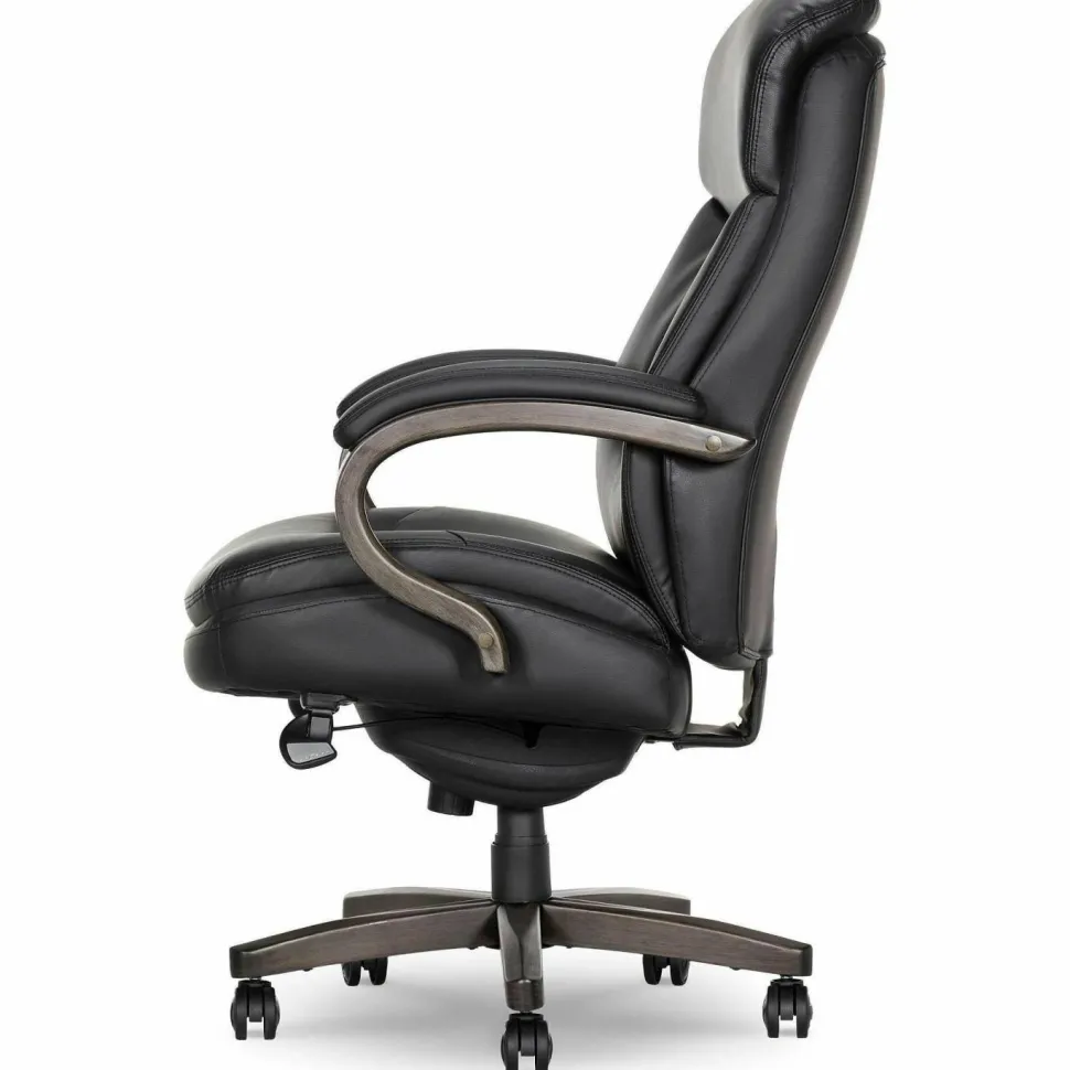 La-Z-Boy Woodbury Big/Tall Executive Chair, Supports Up to 400 lb, 20.25" to 23.25" Seat Height, Black Seat/Back, Weathered Gray Base