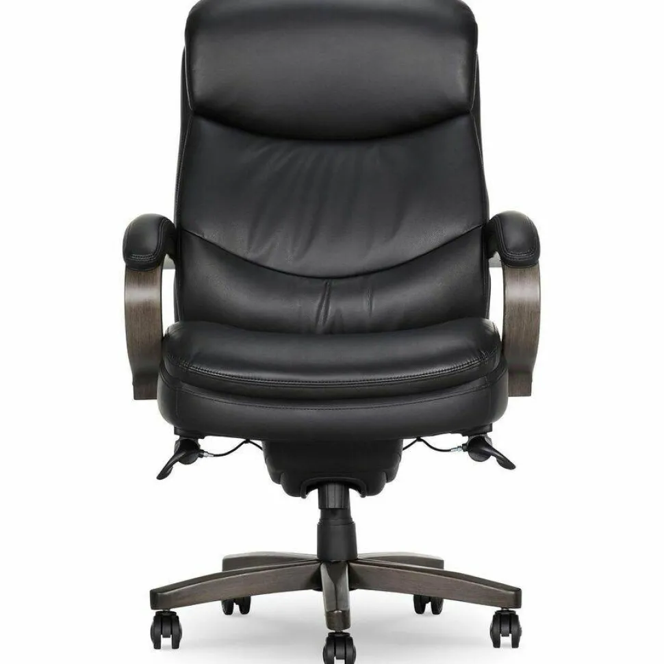 La-Z-Boy Woodbury Big/Tall Executive Chair, Supports Up to 400 lb, 20.25" to 23.25" Seat Height, Black Seat/Back, Weathered Gray Base