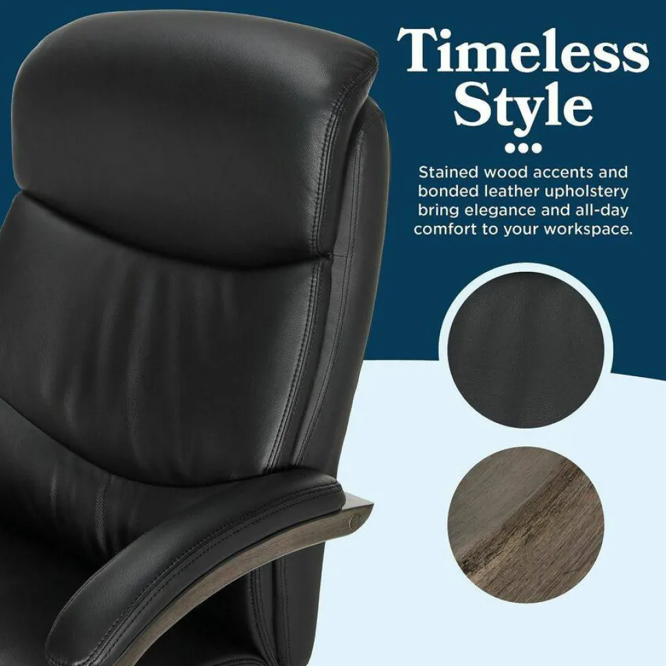 La-Z-Boy Woodbury Big/Tall Executive Chair, Supports Up to 400 lb, 20.25" to 23.25" Seat Height, Black Seat/Back, Weathered Gray Base