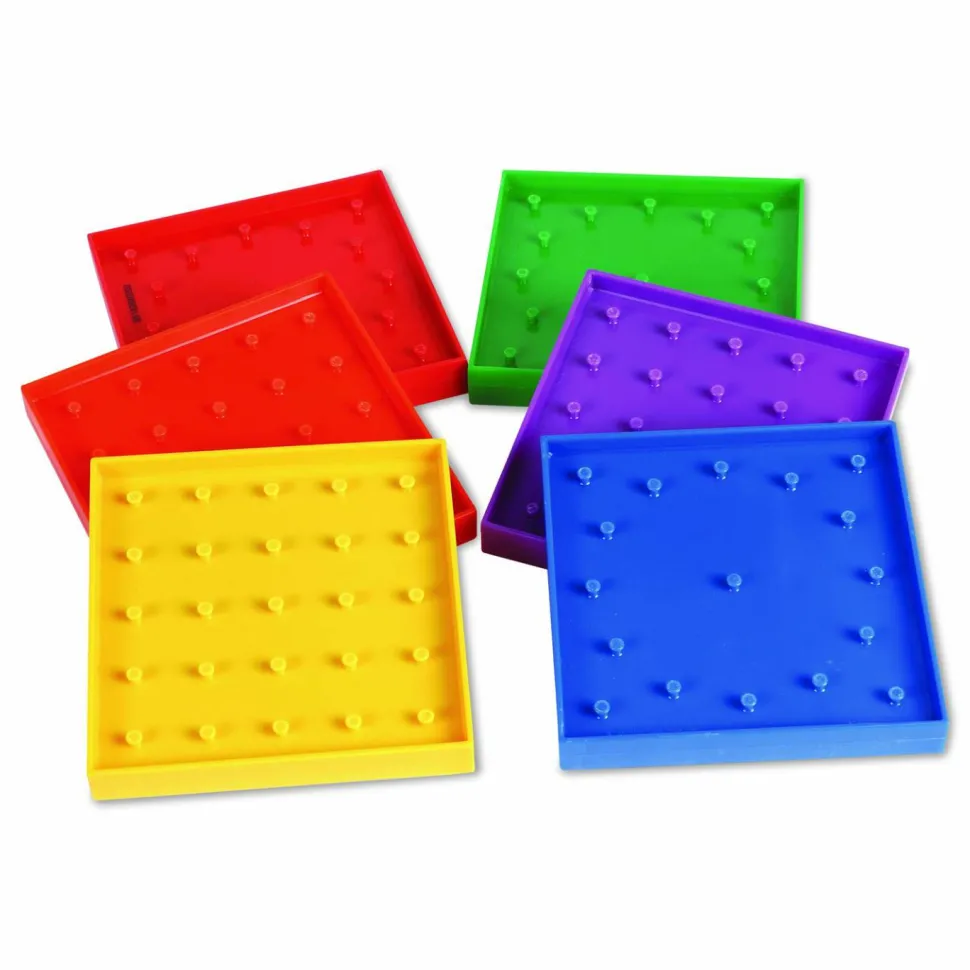 Learning Resources Double-Sided Assorted Geoboards, Grades K to 3, 5" x 5", Assorted Colors, 6 Pieces
