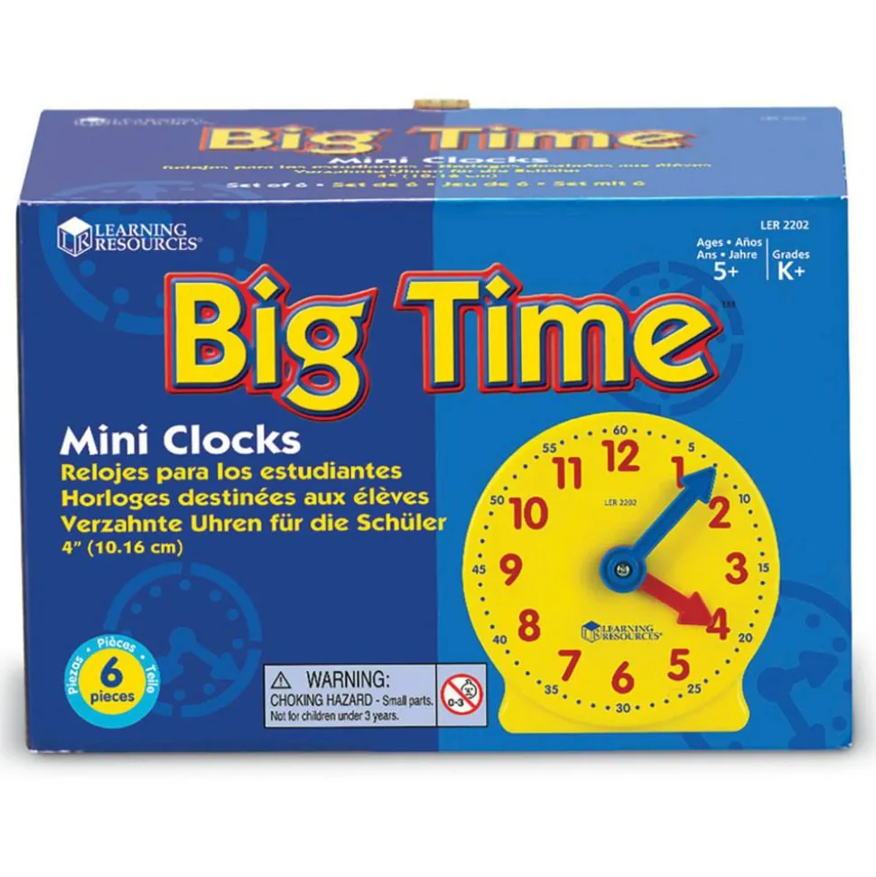 Learning Resources Geared Clocks, 4", Pre K - 4th Grade, Ages 5+, Set Of 6