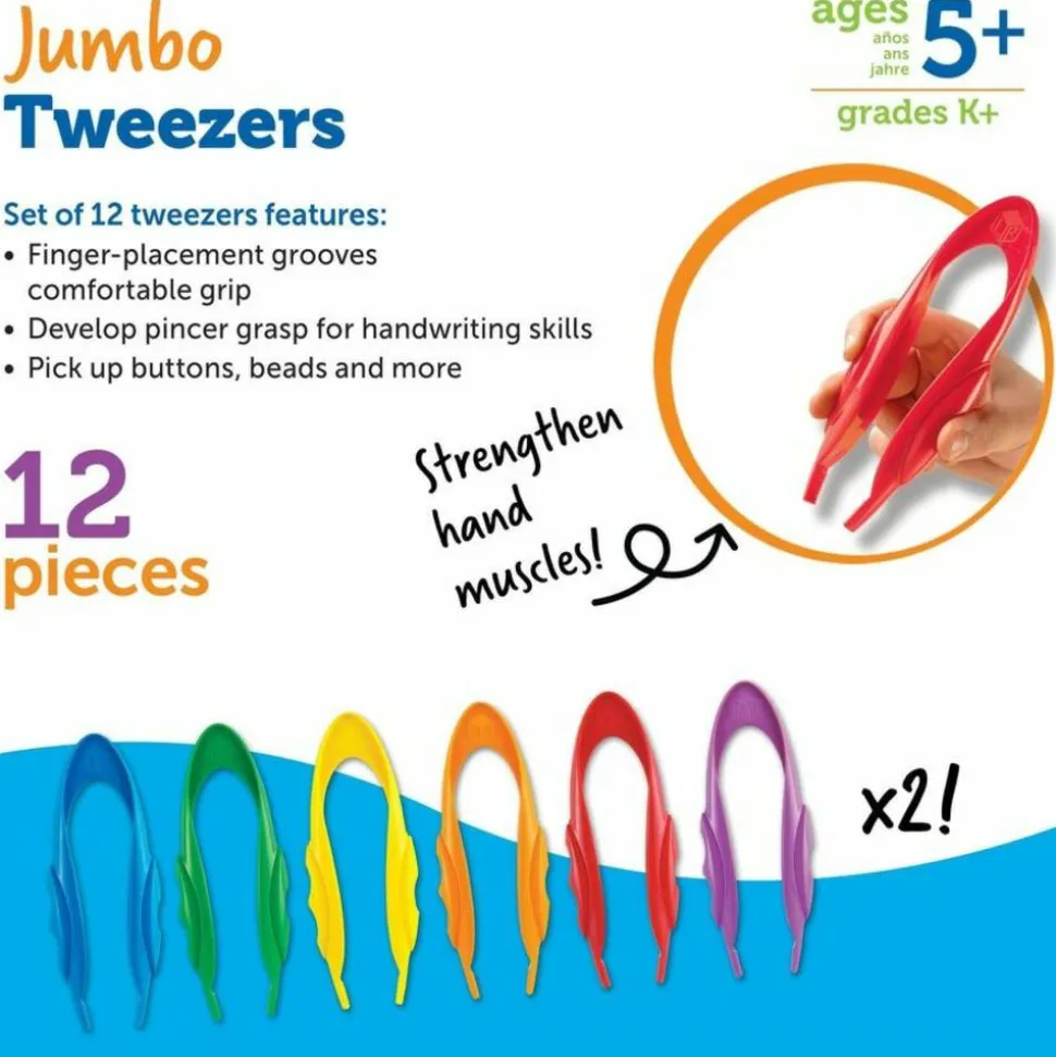 Learning Resources Jumbo Tweezers, 6"H, Pre-K - Grade 2, Pack Of 12