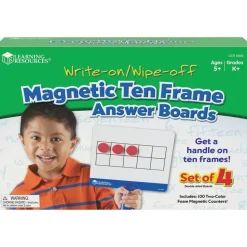 Learning Resources Magnetic 10-Frame Answer Write-And-Wipe Board Set, Assorted Colors, Grades K - 9