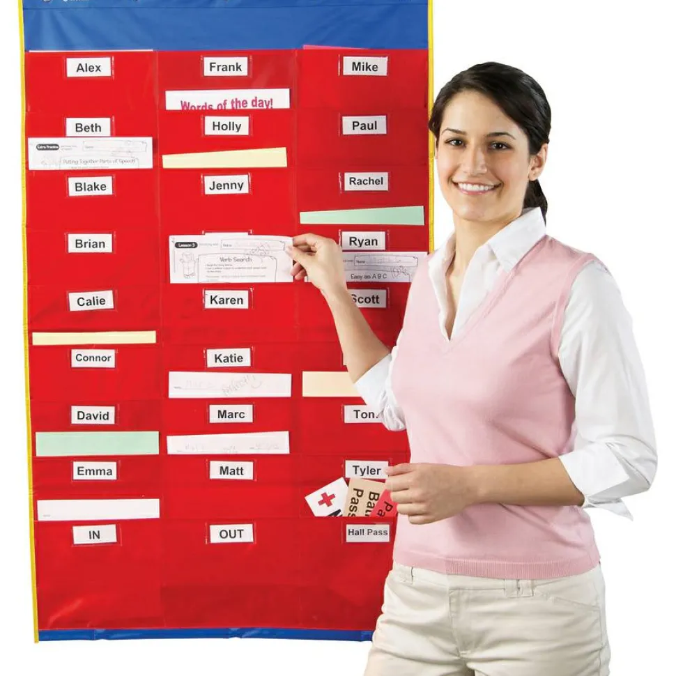 Learning Resources Organization Station Pocket Chart, 45" x 28 1/4", Red/Blue, Grade 1 - Grade 3