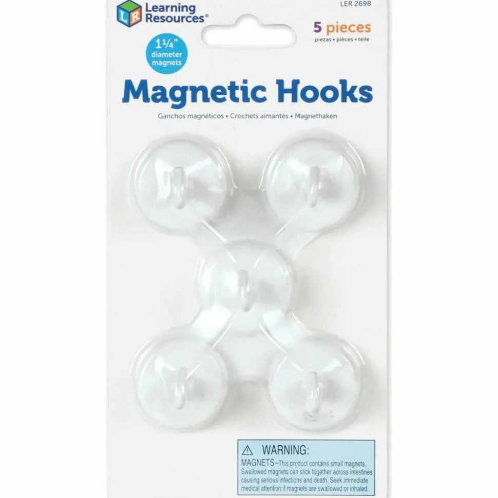 Learning Resources Original Magnetic Hooks - 13 lb (5.90 kg) Capacity - for Pocket Chart, Flip Book, Hall Pass, Decoration - White - 5 / Pack
