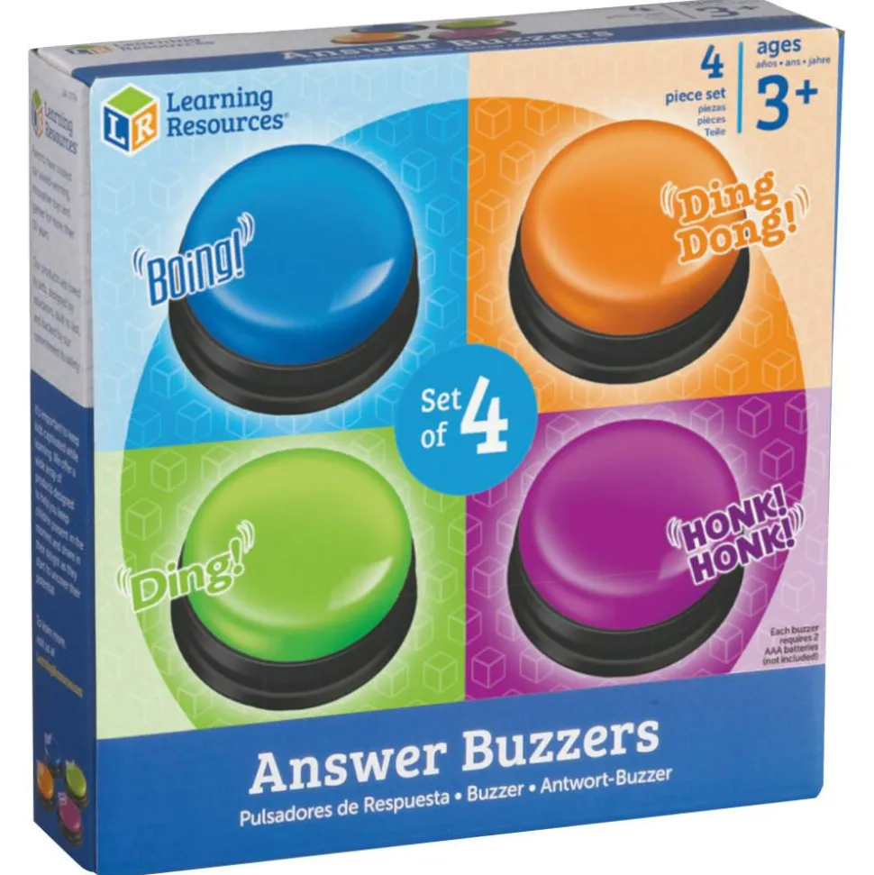 Learning Resources Plastic Answer Buzzers, 3-1/2", Assorted Colors, Pack Of 4 Buzzers