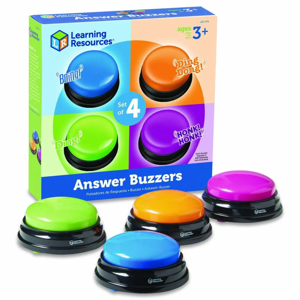 Learning Resources Plastic Answer Buzzers, 3-1/2", Assorted Colors, Pack Of 4 Buzzers
