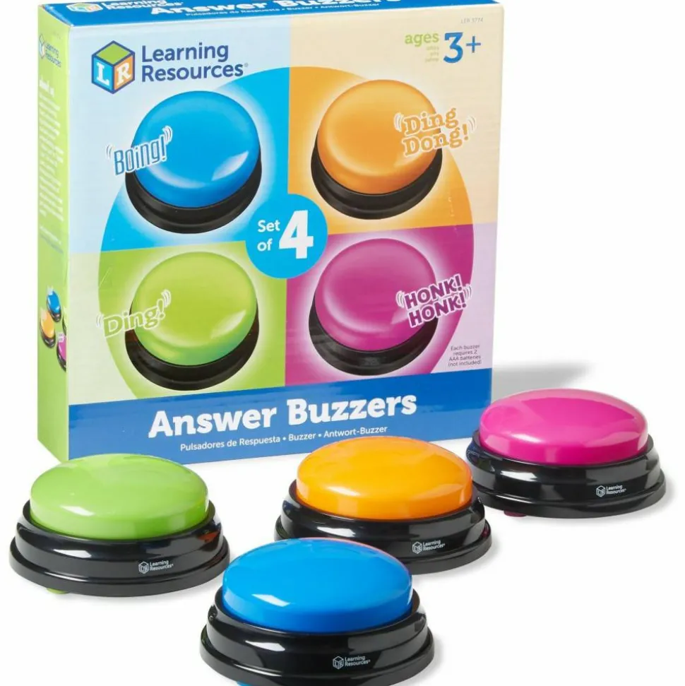 Learning Resources Plastic Answer Buzzers, 3-1/2", Assorted Colors, Pack Of 4 Buzzers