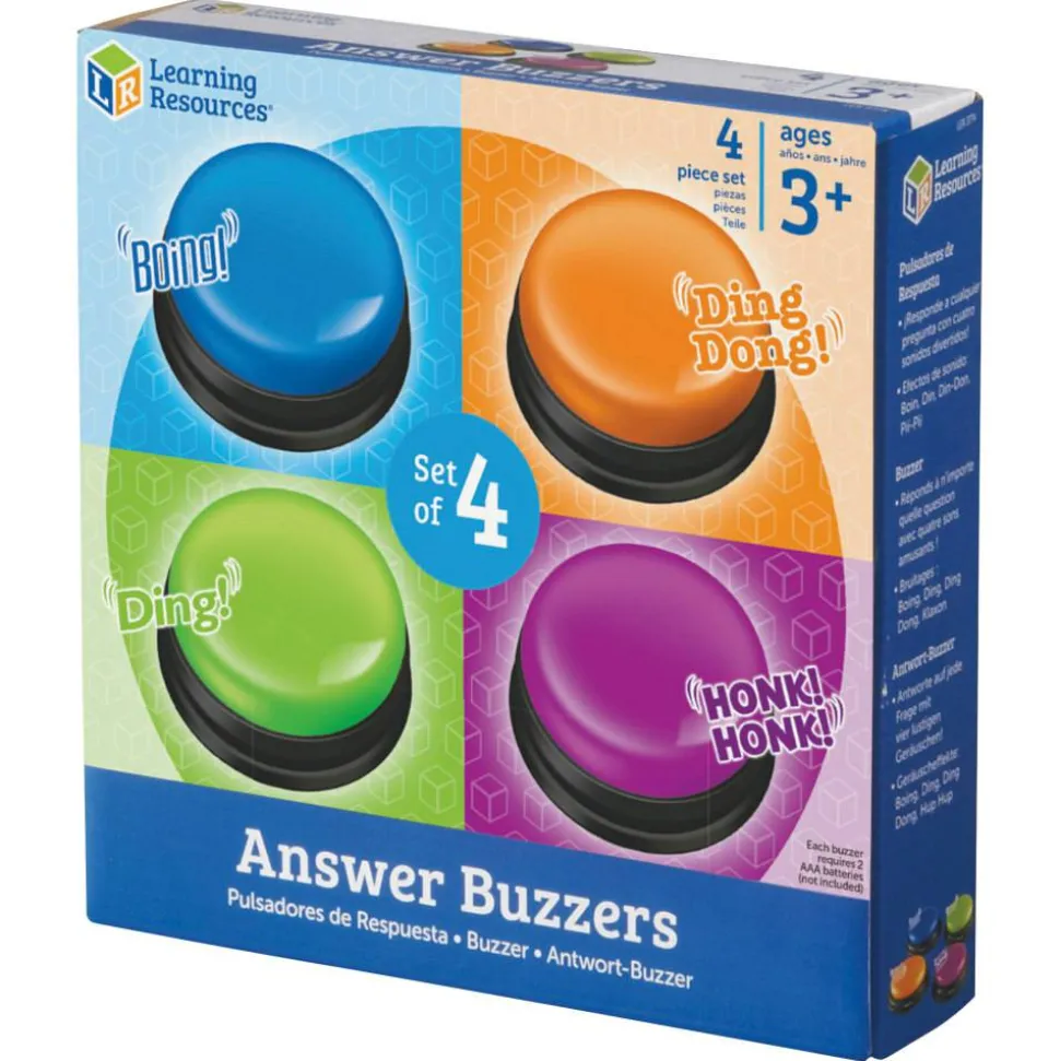 Learning Resources Plastic Answer Buzzers, 3-1/2", Assorted Colors, Pack Of 4 Buzzers